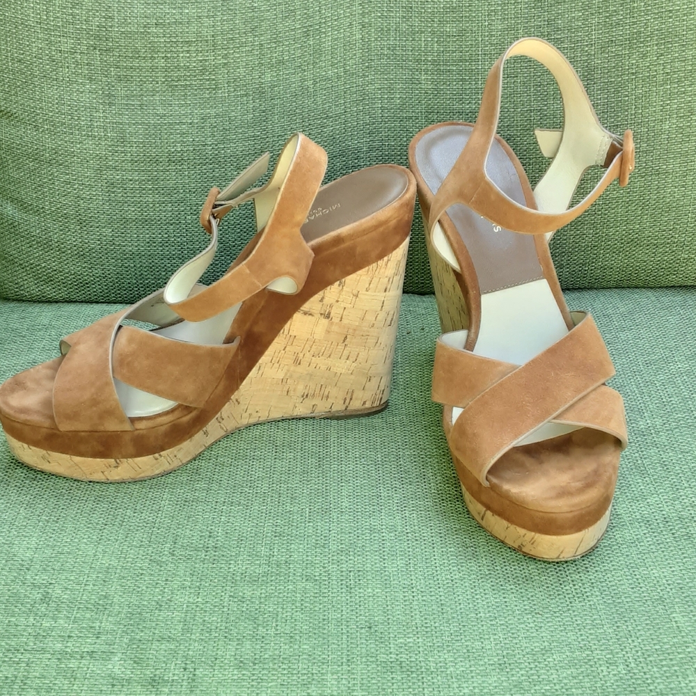 Michael Kors Collection suede cork wedge sandal.